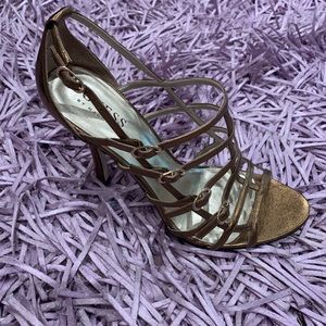Guess Leather Strappy Metallic Bronze Heel Sandal